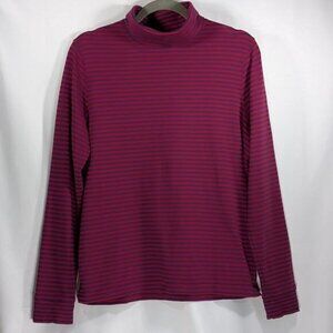 LL Bean Turtleneck Cotton L Stripe Purple Red Long Sleeve Classic Style